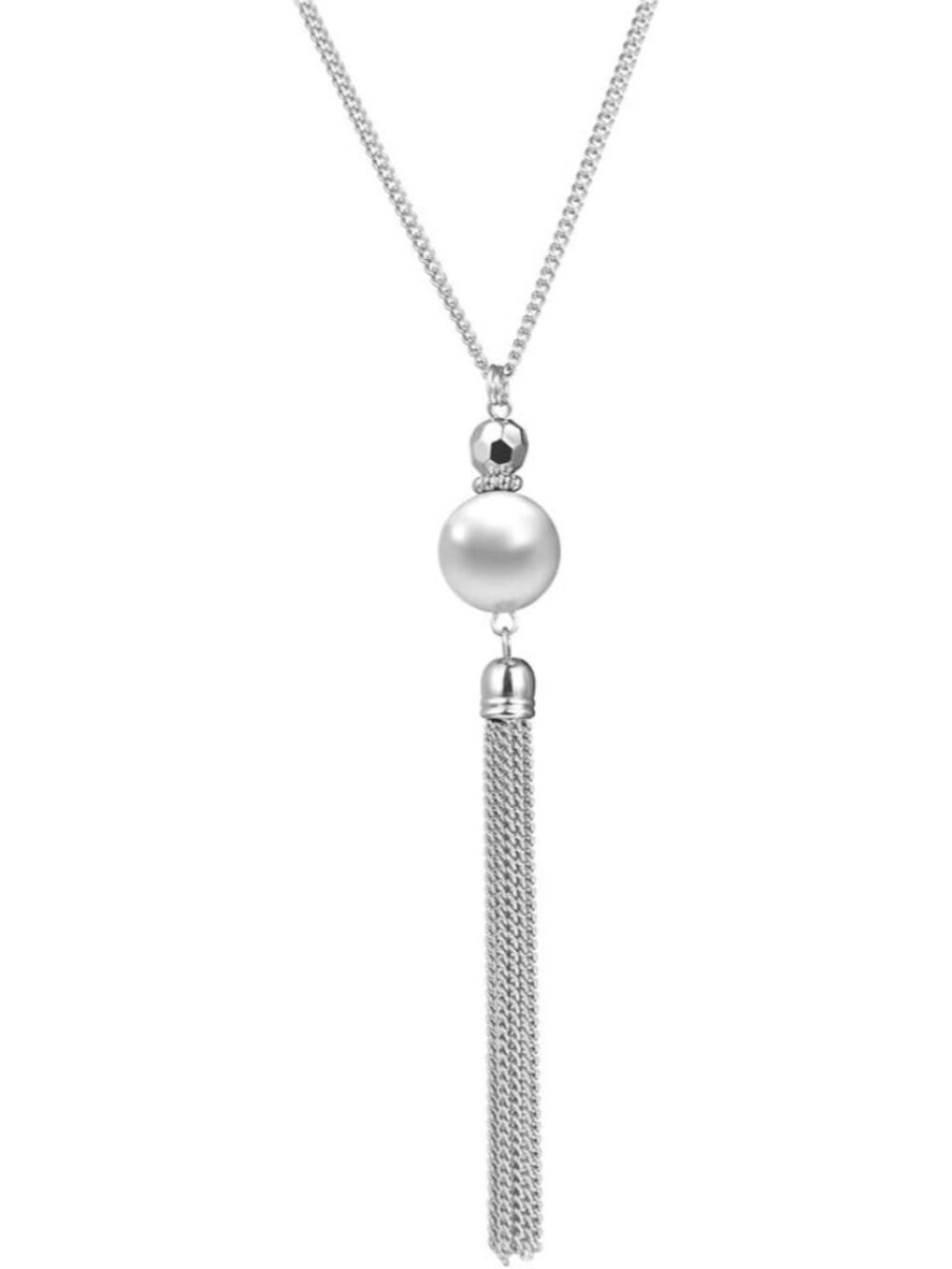 Silver Long Tassel Necklaces for Women Boho Chain Necklace with Tassel Beaded Pe